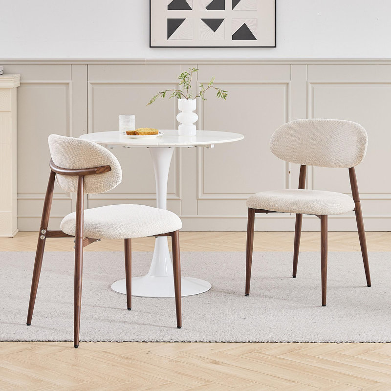 Upholstered Linen Blend Dining Chair in Beige, 2, Dark brown