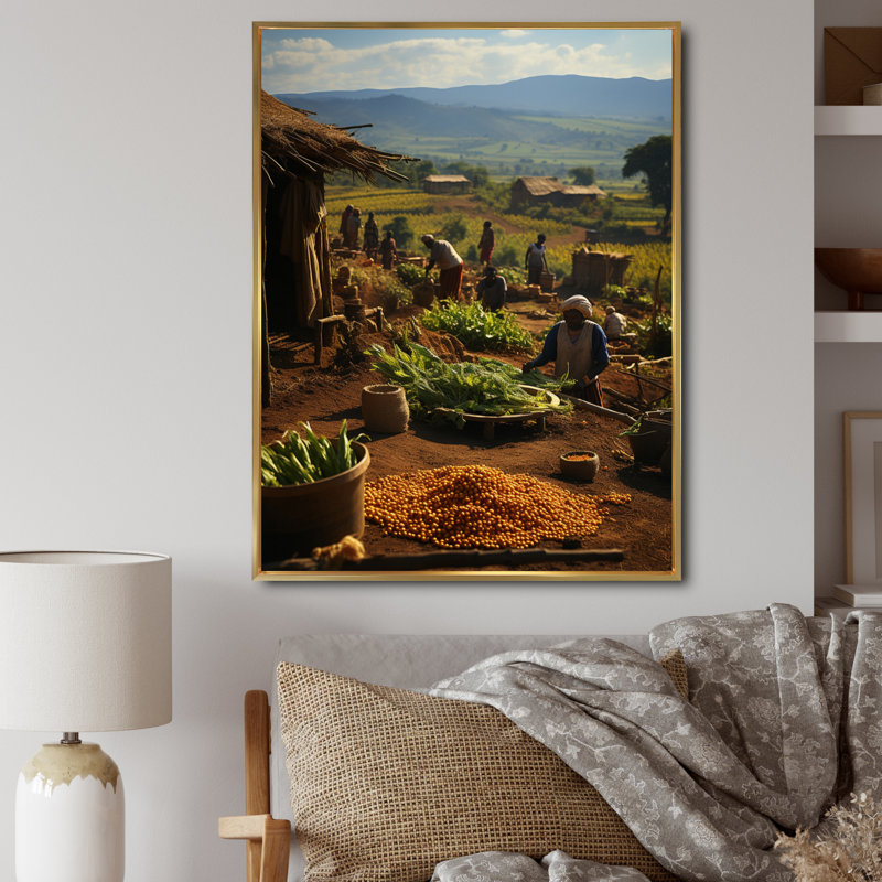 «Labrina African Tribes Kikuyu Harvest IV», reproduction sur toile, Cadre flottant doré, H 44 po x l 34 po