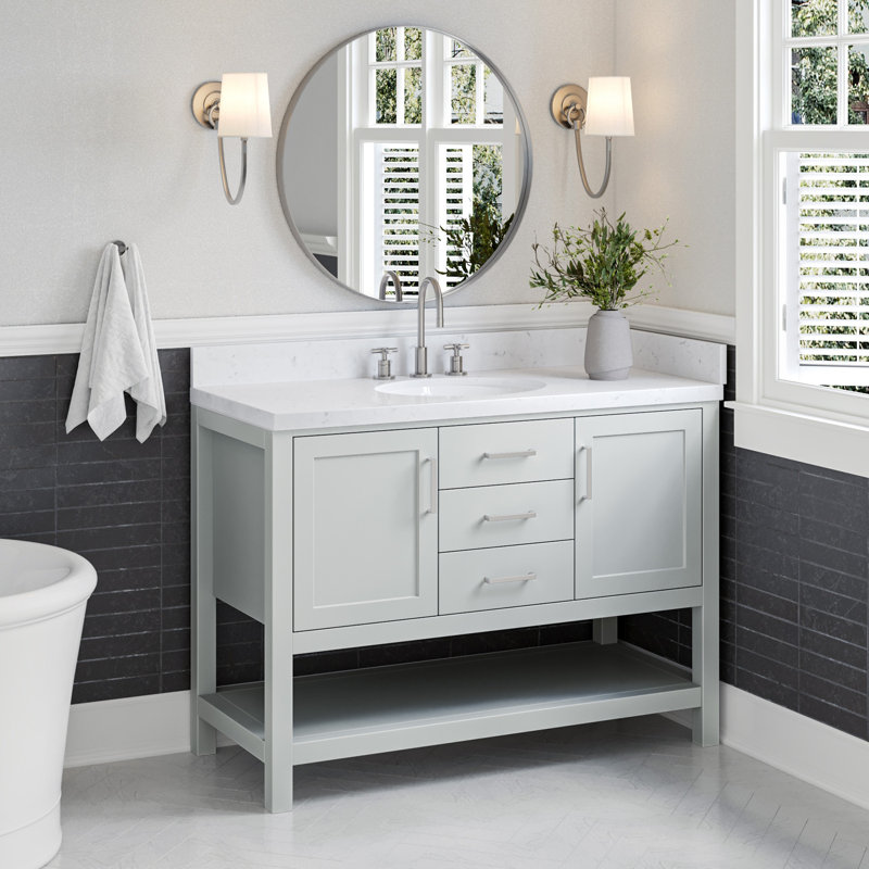 Single Bathroom Vanity with Carrara Quartz Top, Gray, 54"