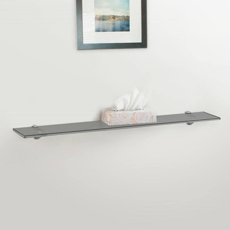 Glass Accent Shelf with Adjustable Shelves, 0.38" H x 24" W x 8" D, Gray