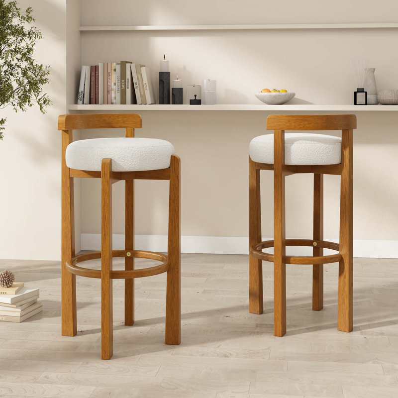 Ensemble de 2 tabourets de bar en bois à dossier bas et revêtement en noyer
