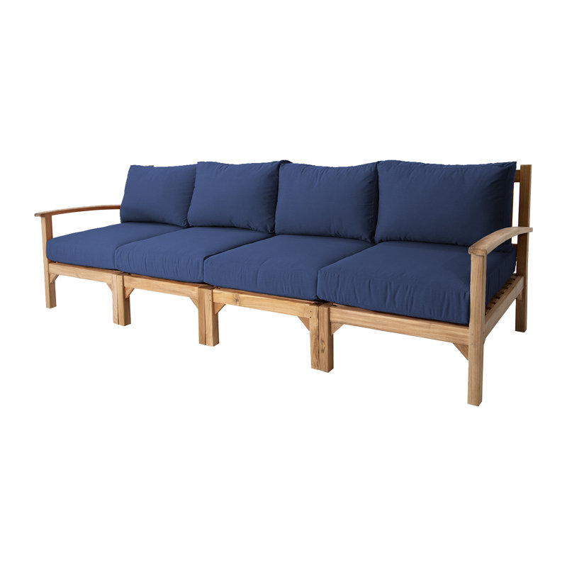 Huntington 113'' Wide Rectangle Teak Patio Sofa with Cushions, Navy Sunbrella®