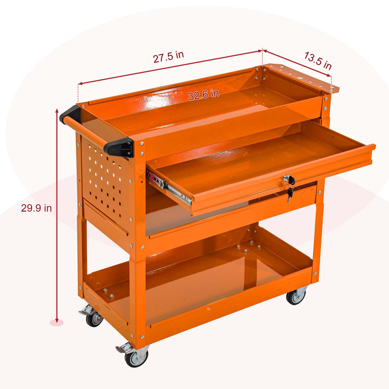 One Drawer Steel Combination Rolling Tool Chest Set, Orange