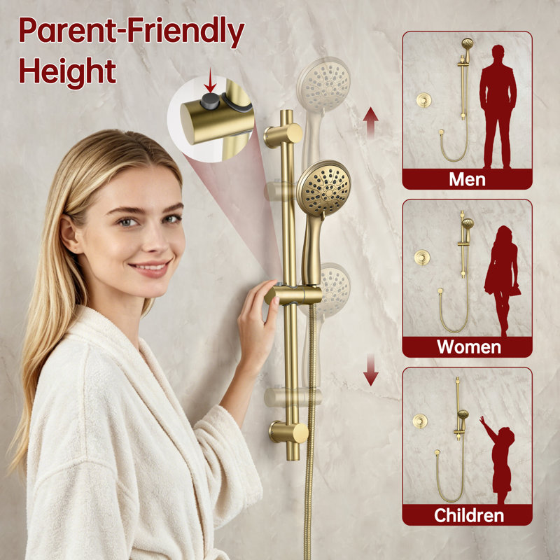 SUMERAIN Rain Bathroom Complete Shower System with 3 Setting Spray Handheld Shower, Shower Faucet Set with Slide Bar