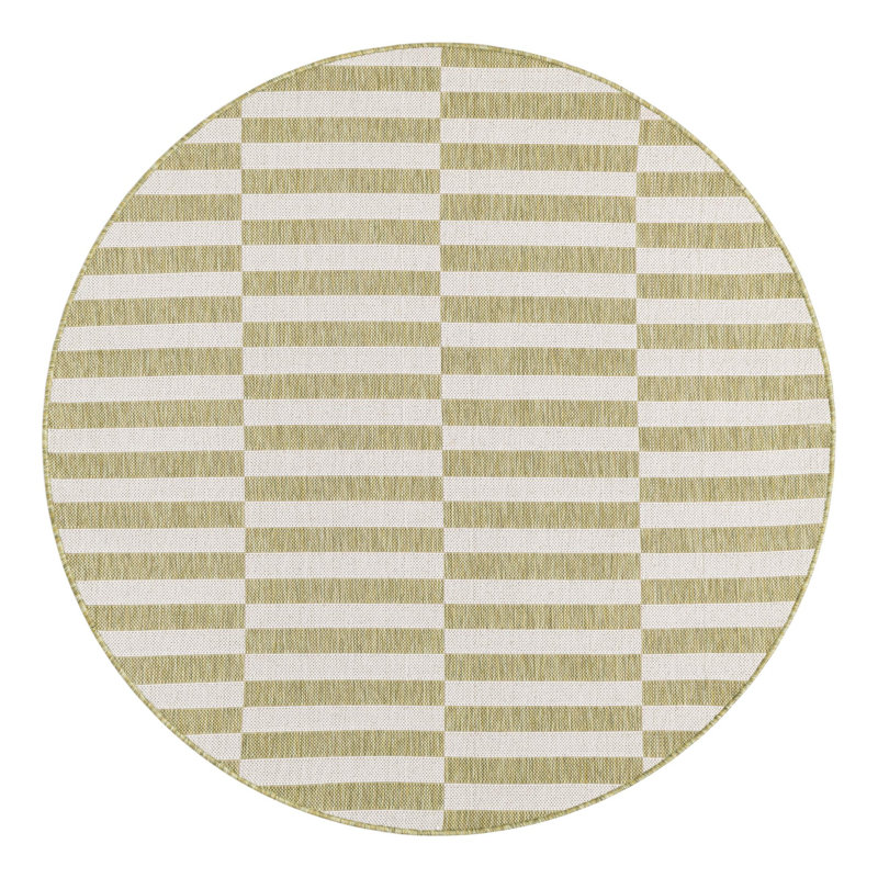 Altimari Striped Green/Ivory Indoor Area Rug, Round 5'3"