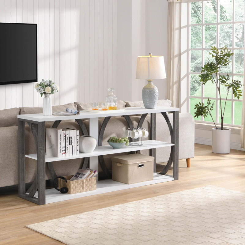Arnedra 3-Tier Industrial Console Table, White/Gray