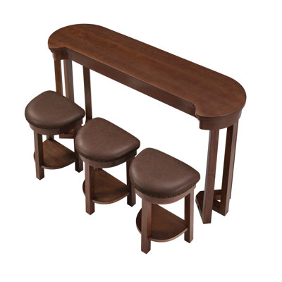 60 In. Solid Wood Bar Bar Set With 3 Upholstered Stool by Latitude Run
