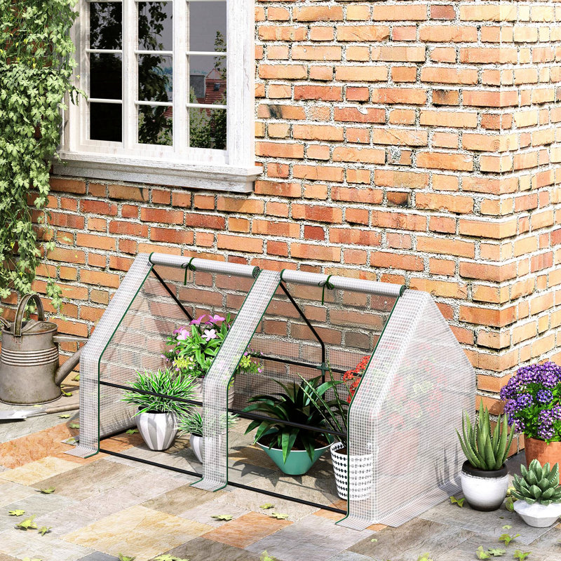 White Portable Mini Greenhouse 6' L X 3' W H For Outdoor Use With - Shielding Pe Cover And Horizontal Frame Reinforcement Structural Support