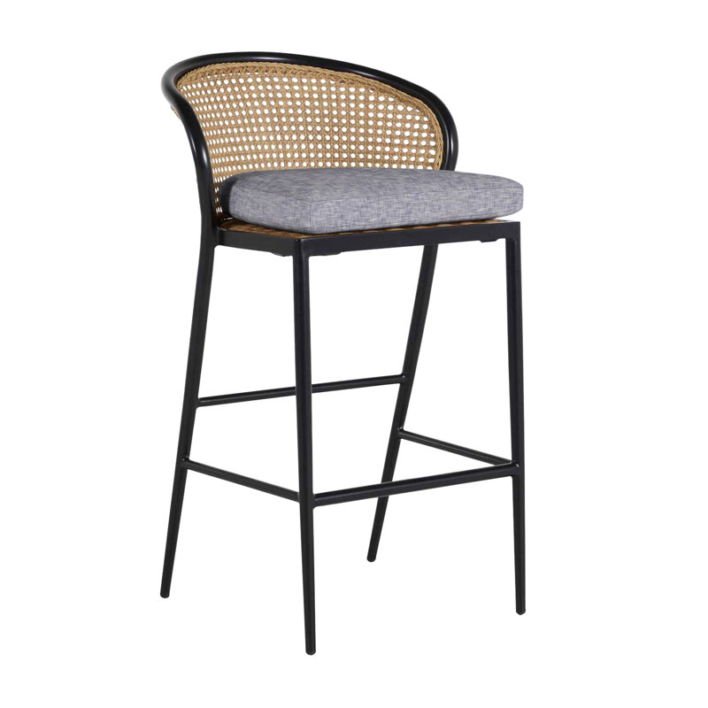 Havana 23.63 Patio Bar Stool with Cushion, No Welt, Black, Dove Sunbrella® Linen