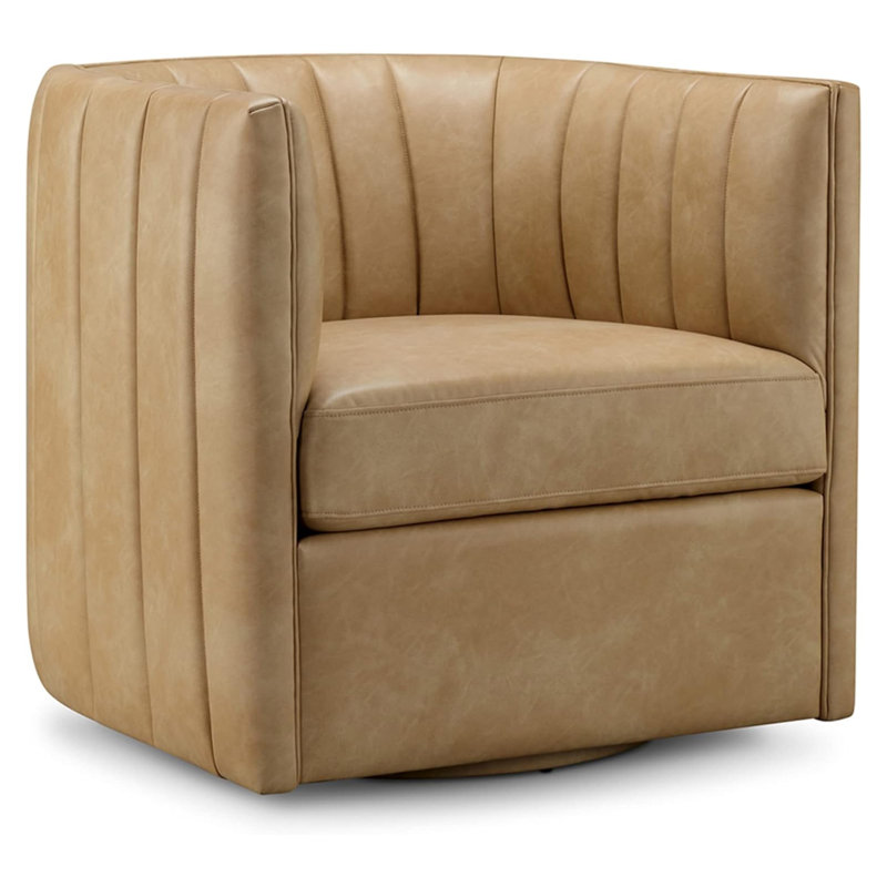 Fauteuil demi-tonneau pivotant de 31,1 po Murtaugh, Similicuir brun clair