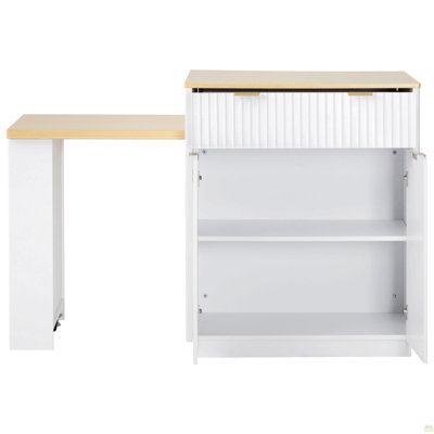 82.6" Fluted Kitchen Island with Extendable Dining Table for 4-6, Island Table for Kitchen with Power Outlet, Kitchen Table with Double-Side Storage,