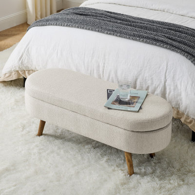 Linen Blend Upholstered Storage Bench