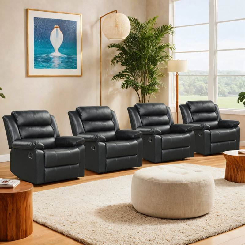 36.6'' Wide Modern Super Soft Faux Leather Manual Recliner With Padded Armrests(Set Of 4), Black