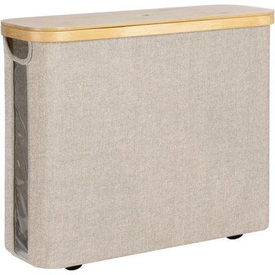 Toilet Paper Storage With Bamboo Lid, Toilet Paper Holder Basket For Up To 9 Mega Or 12 Regular Size Rolls, Medium Paper Storage Baskets For Bathroom, Light Khaki, 1 Pack