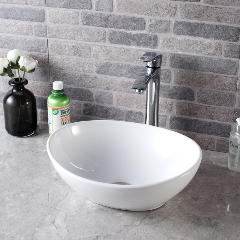 Lavabo de salle de bain à vasque ovale en céramique blanche