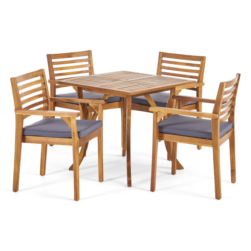 Tinnin 4-Person Square Outdoor Dining Set with Cushions , Teak