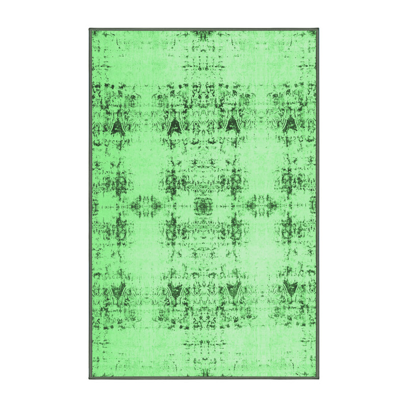 Tapis contemporains vert émeraude lavable à la machine 1794, Rectangle 2 pi x 3 pi