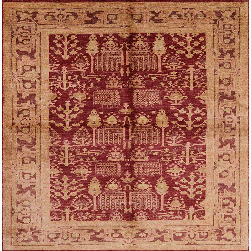Tapis à motif oriental rouge / brun, Carré 7 pi