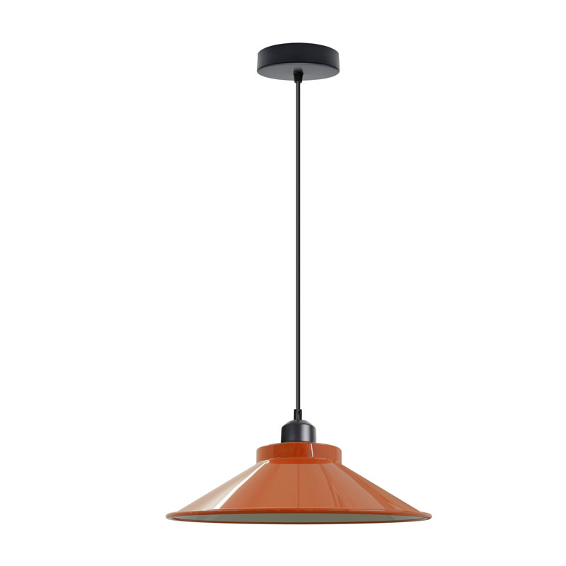 Modern Industrial Single Matte Cone Hanging Pendant Light - Adjustable Ceiling Fixture (E27), Orange, No