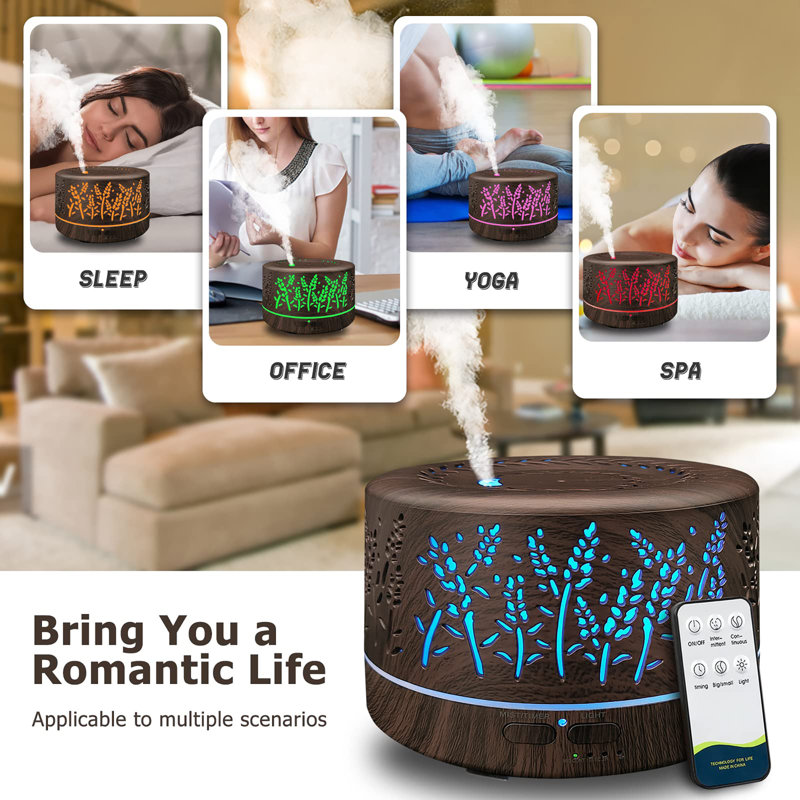 600ml Essential Oil Diffuser for Large Rooms, Ultrasonic Cool Mist Humidifier with Remote Control, 7-Color LED Lights, 3 Mist Modes & Waterless Auto Shut-Off for Home Office Bedroom