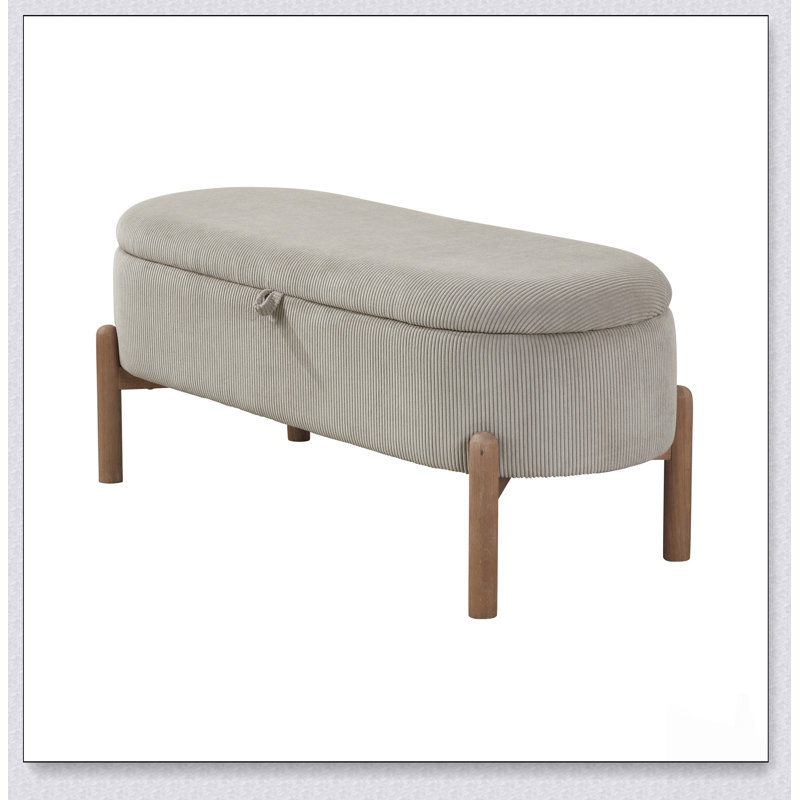 Banc de rangement Mid-Century moderne avec revêtement en velours côtelé taupe, conception relevable et pieds en bois massif pour une utilisation polyvalente à la maison