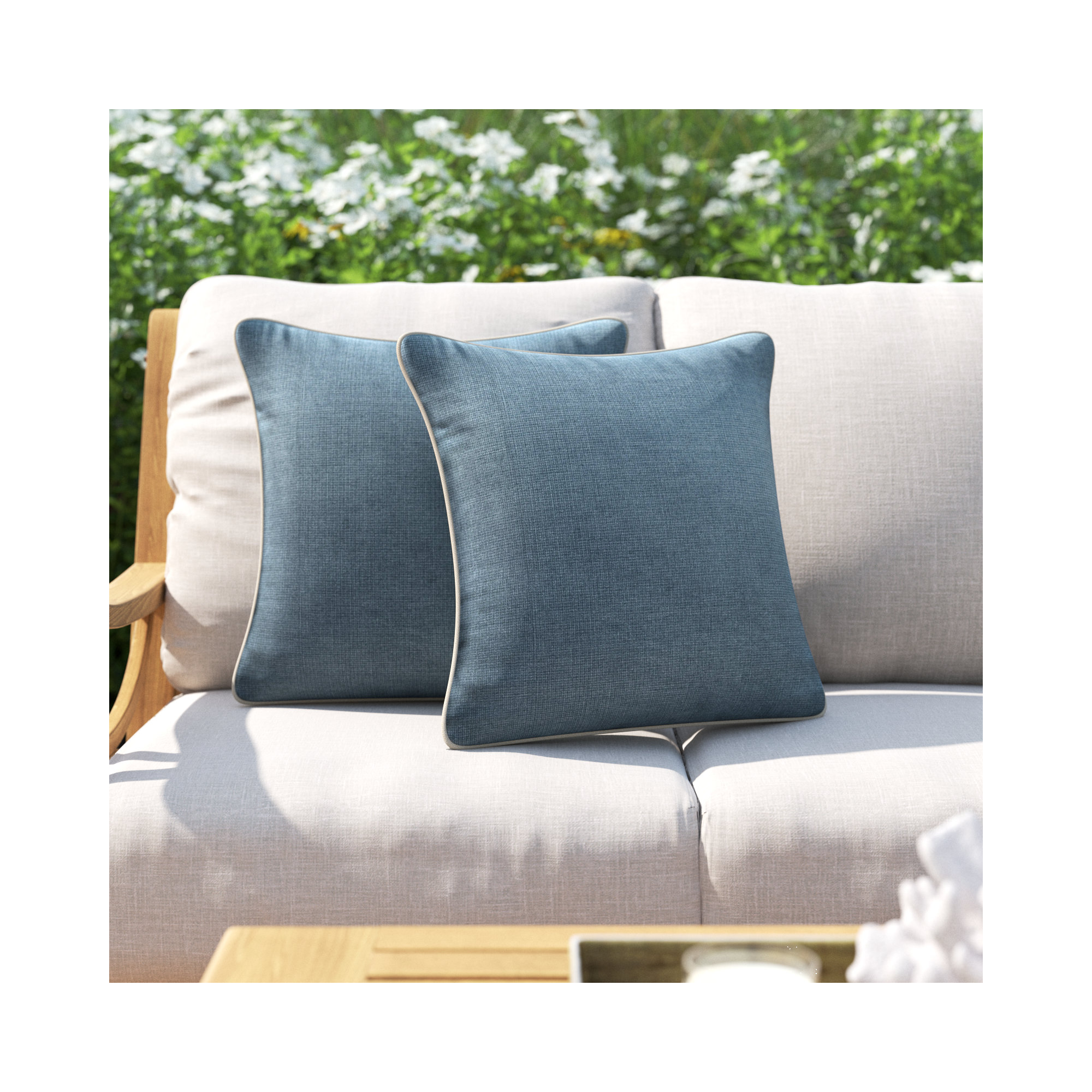 Jaclyn Sunbrella® Indoor/Outdoor Throw Pillow, 16" x 16", Natural/Blue