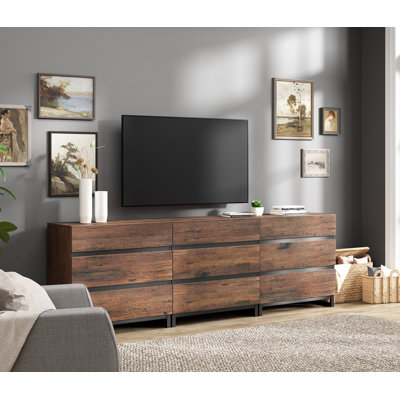 Meuble télé moderne pour téléviseur de 100 po ou moins Ultimo, meuble télé avec 6 tiroirs, console multimédia pour le salon et la chambre à coucher