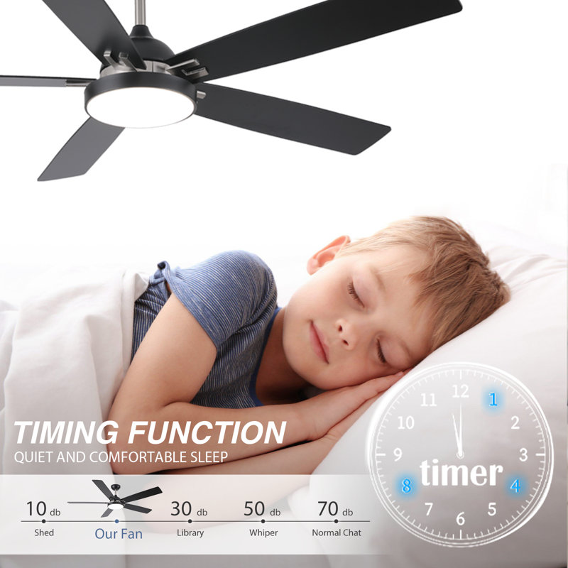 Ventilateur de plafond 52 pales 52 pouces en bois noir avec lumière et télécommande
