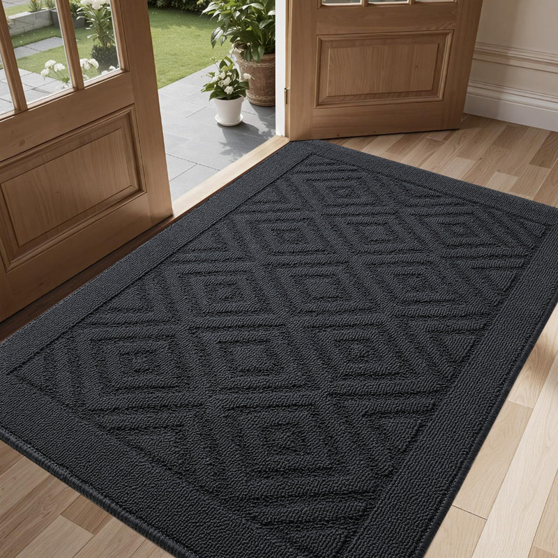 Large Indoor Outdoor Doormat,Machine Washable Low Profile Non-Slip Rug for Front Back Door,Entry, 24" W x 35" L, Dark Gray