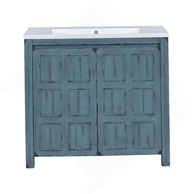 Organisateur de meuble-lavabo 36 po avec lavabo, ensemble d'armoire combinée, armoire de rangement pour salle de bain, couleur rétro