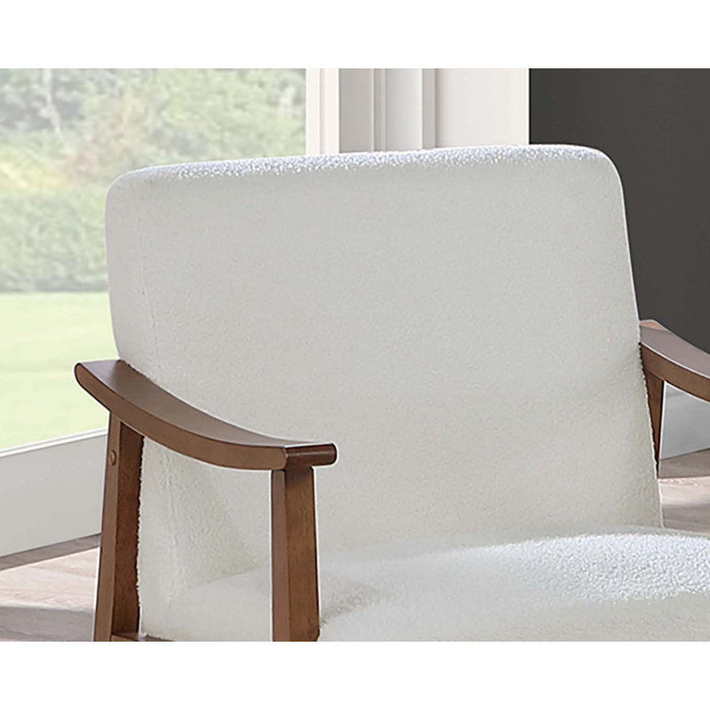 Stylish White Wool Fabric Upholstered Accent Chair
