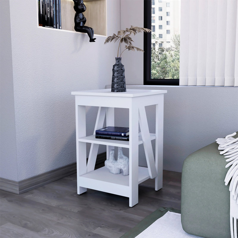 Table avec 2 tablettes, Blanc / Blanc