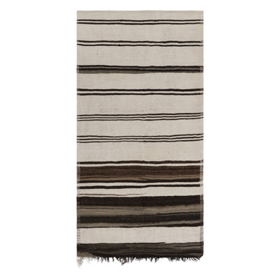 Vintage Turkish Kilim Runner In Beige, Gray And Brown Stripes - Rug & Kilim