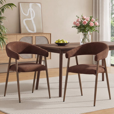  Medieval Style Dining Chairs, Upholstered Side Chairs with Comfy Curved Backrest & Armrest
