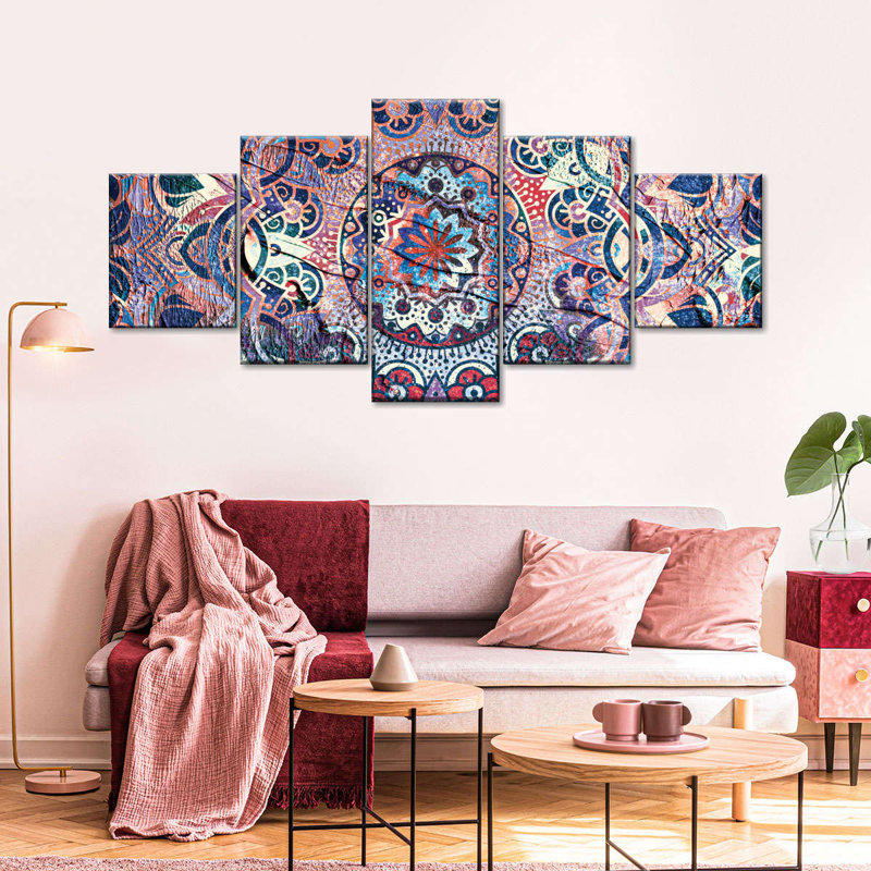 Mandala Ensemble d'enchantement sur toile 5 pièces, H 24 po x l 55 po x P 1,25 po