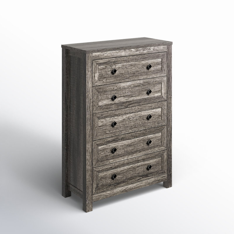 Commode 5 tiroirs Arlina Farmhouse, gris rustique, Gris rustique