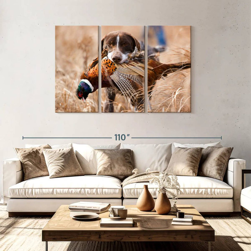 Senne Dog Retrieving Pheasant, 48" H x 74" W