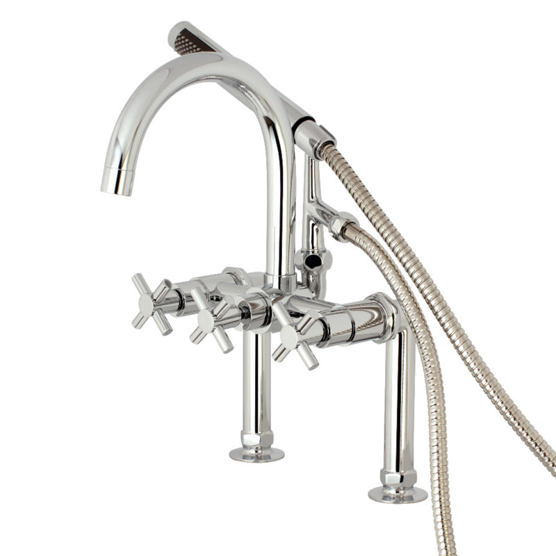 Robinet de baignoire à pattes à 3 poignées et 2 poignées à fixation sur le comptoir avec douchette à main Kingston Brass