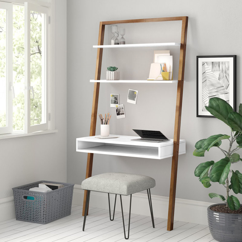 Coby 73.56"H X 38"W Leaning/Ladder Desk, White/Natural