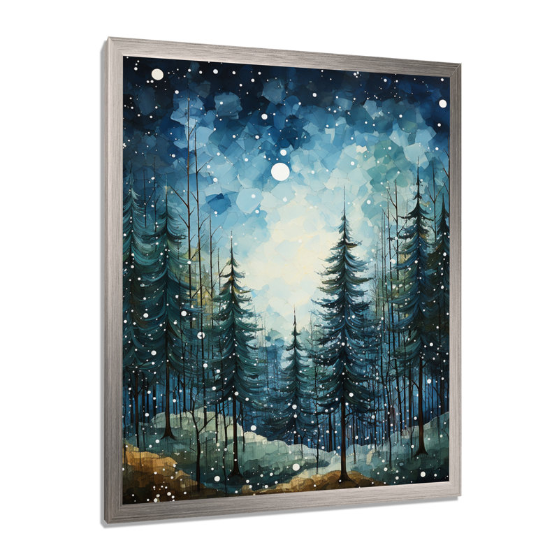 «Winter Snowy Evergreen I - Winter Landscape», reproduction sur toile, Cadre simple argenté, H 32 po x l 16 po x P 1 po