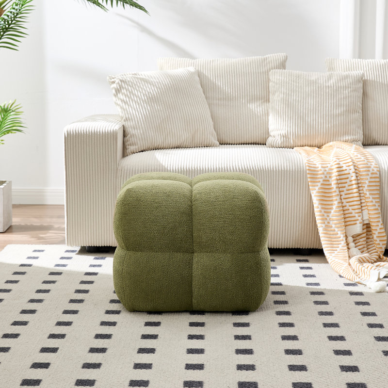 Robertas 20.9" Tufted Square Footstool Ottoman, Green