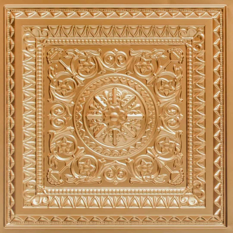 Carreaux de plafond en PVC 2 pi x 2 pi de couleur dorée, paquet de 12 (48 pieds carrés)