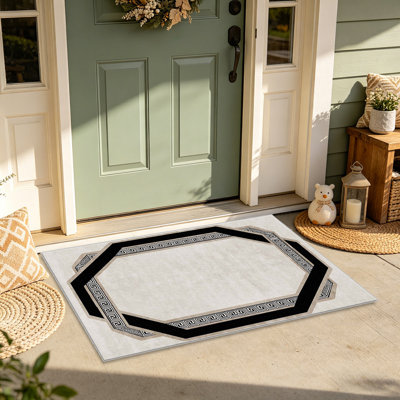 Black Greek Key Border area rugs for Living Room, Soft and Comfortable, Suitable for all seasons, easy to maintain, machine washable Indoor floor mat, Under Table Farmhouse suitable for Bedroom, Dining Room, Study, Patio, Balcony, Home Decor