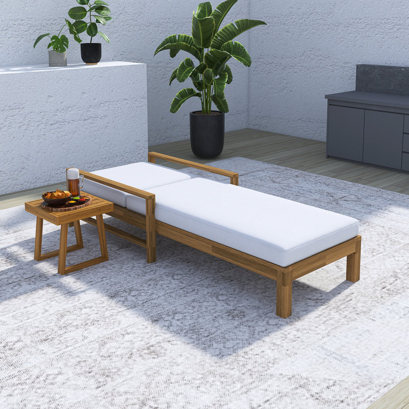 Chaise longue d'extérieur à dossier réglable en bois d'acacia, Beige