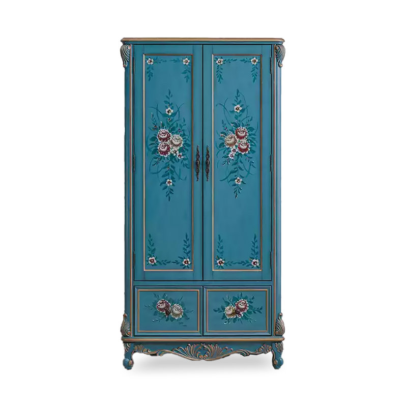 European-Style Retro Painted Solid Wood Wardrobe