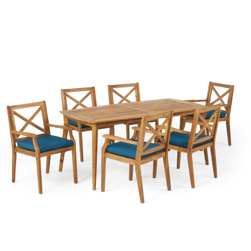 Ensemble de salle à manger rectangulaire pour 6 personnes 71 "avec coussins Ortonville, Bleu