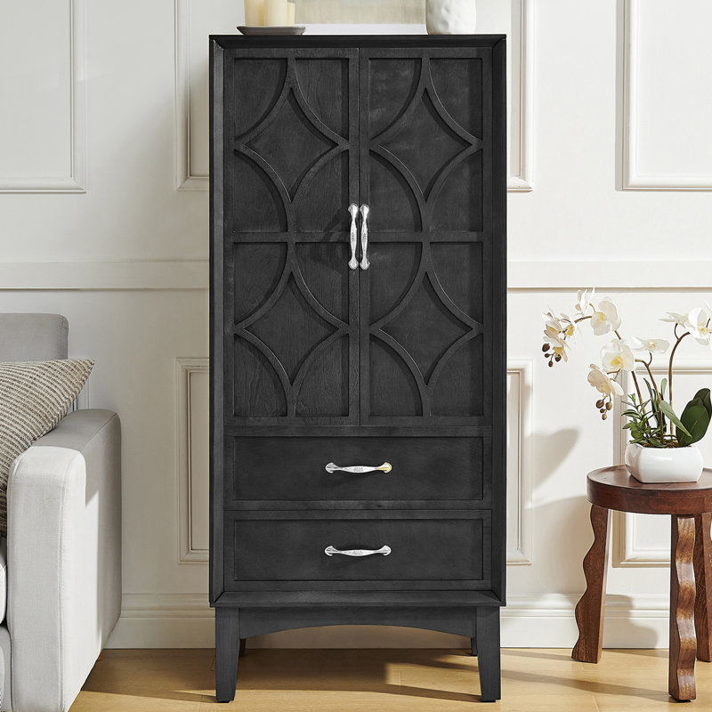 Armoire d'appoint 53,5 po avec 2 tiroirs, Noir, noir, noir, noir