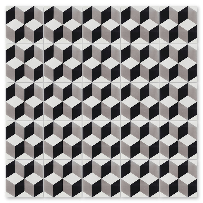 Cubes 8" x 8" Cement Patterned Wall & Floor Tile, Sencillo