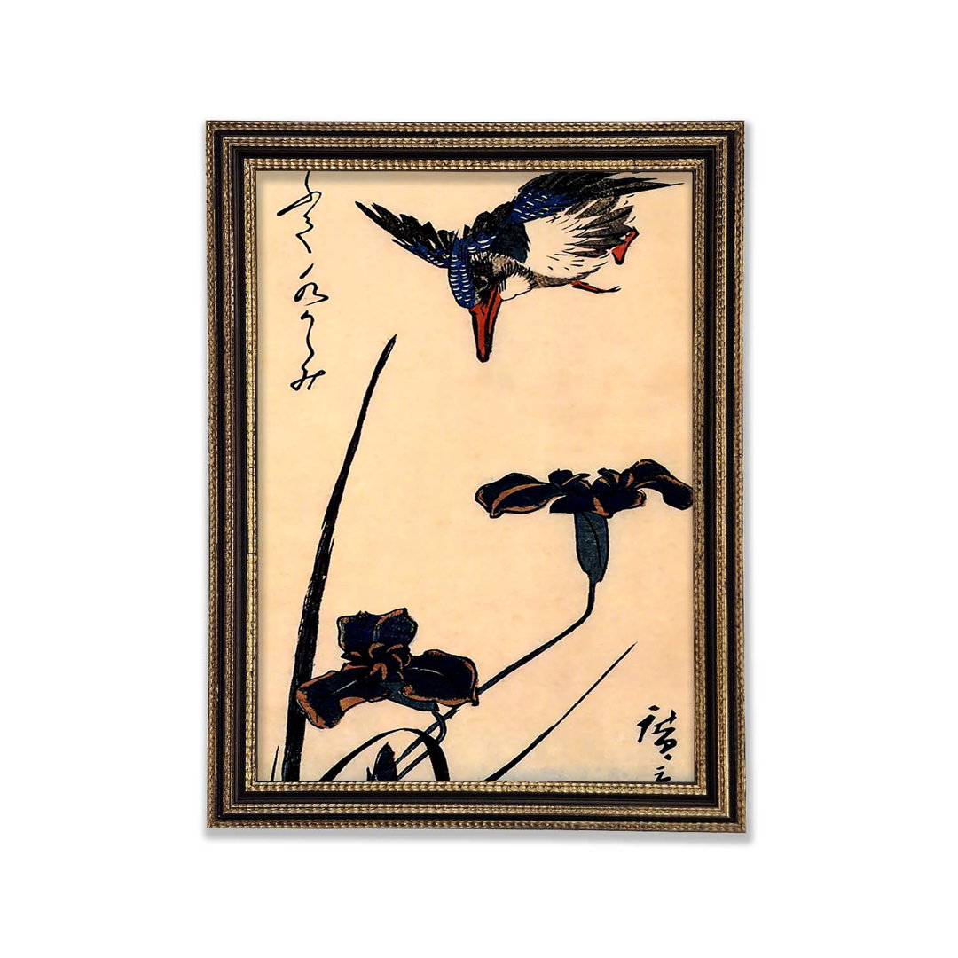 Hiroshige Eisvogel und Lilien 2 - Druck