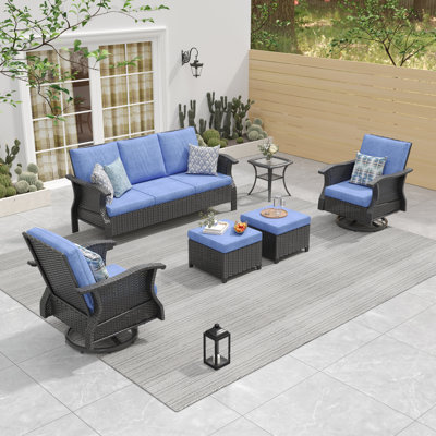 6 Piece Patio Set Rattan Outdoor Furniture Set With Cushions